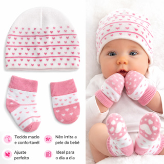 Kit Bebê Recém Nascido Touca Luva Sapatinho Algodão Maternidade 0 a 3 meses em Oferta na Shopee