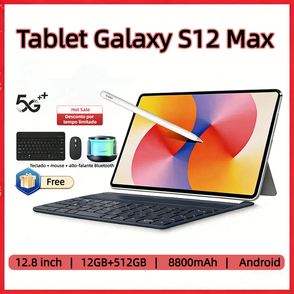 Tablet Hancdon Galaxy Tab S12 Max 12.8" HD 48mp +24mp 12gb + 512gb Android 14 Bateria 8800mAh Som Teclado e Mouse Grátis - Miniatura 2