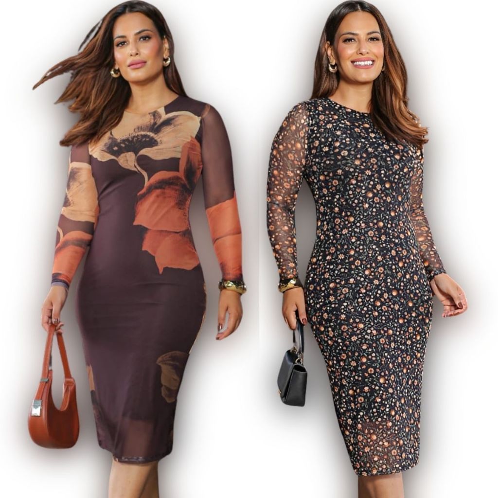 Vestido Feminino Midi Elegante Evangélico em Tule  Maxi Floral Abstrato com Manga Longa Sofisticada em Oferta na Shopee