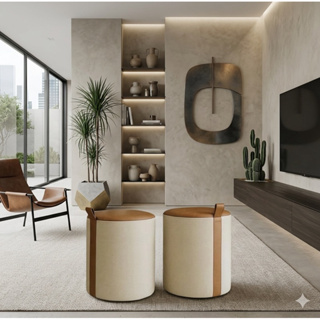 Puff Redondo Bia em Linho – Banco- Banquetas Decorativas Sala e Quarto Envio Imediato em Oferta na Shopee