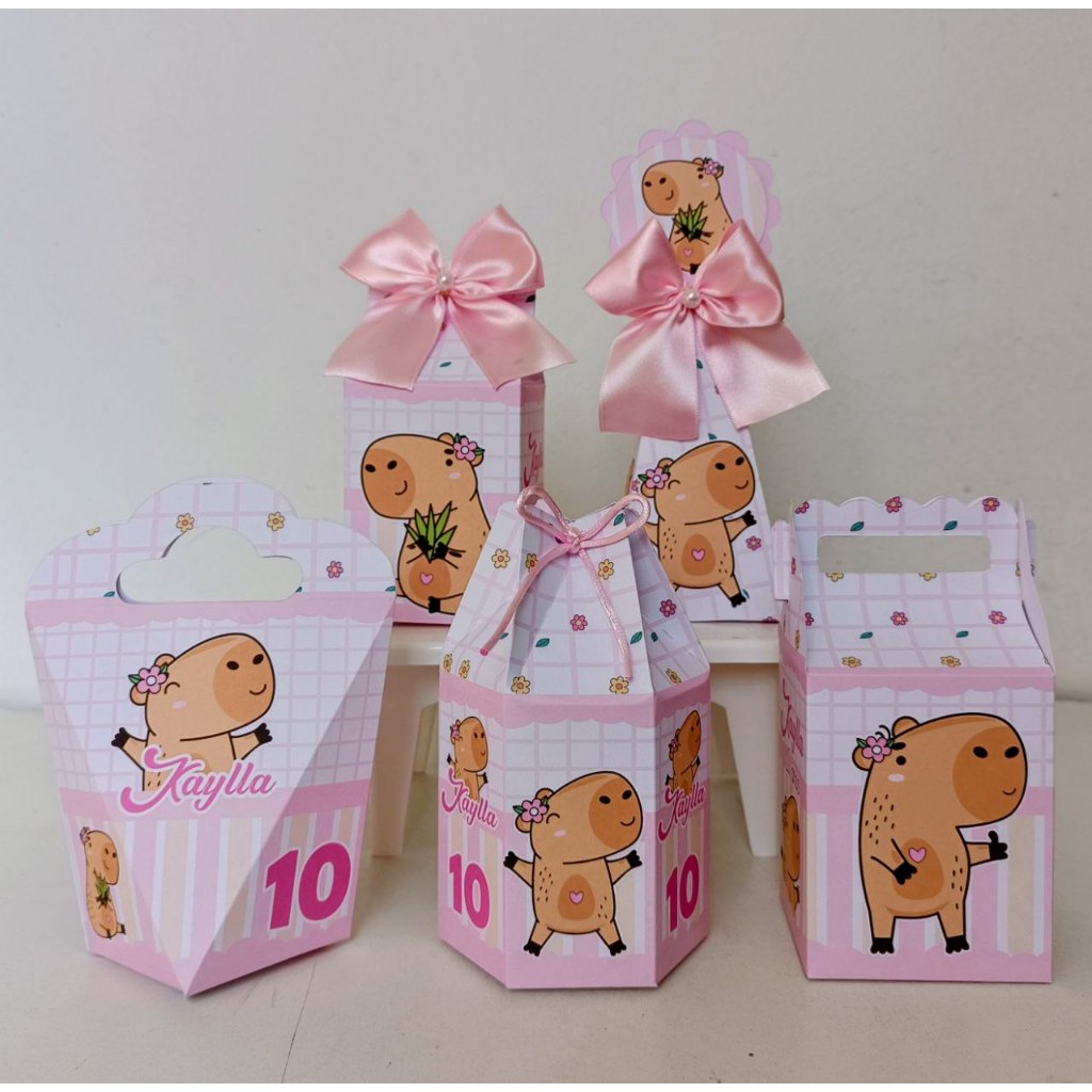 kIT Personalizado Capivara Rosa (Pegue e monte) Lembrancinhas Caixinhas Festa Aniversário