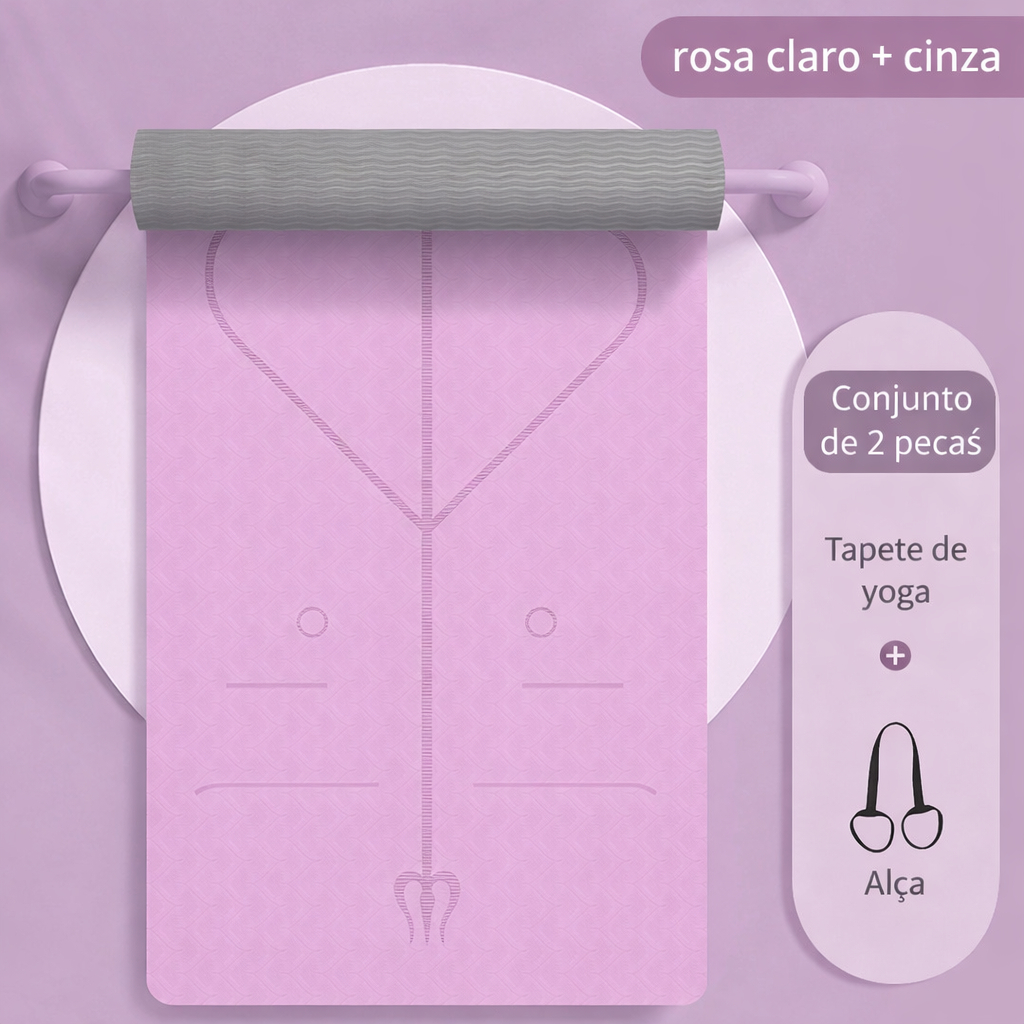 Tapete de Yoga Antiderrapante TPE 7,5mm com Linhas de Alinhamento Pilates Fitness Academia