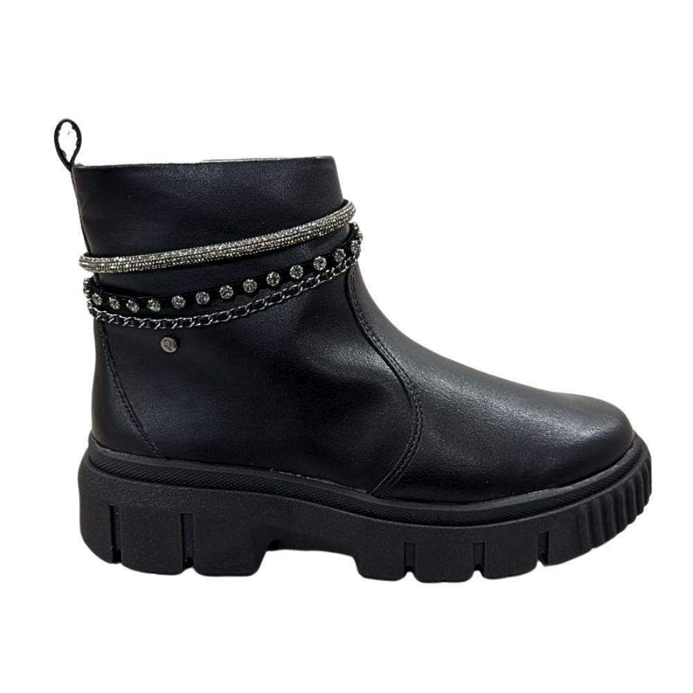 Bota Coturno Ramarim Original Preta Com Detalhes Corrente Brilhosa e Strass Estilosa 99105