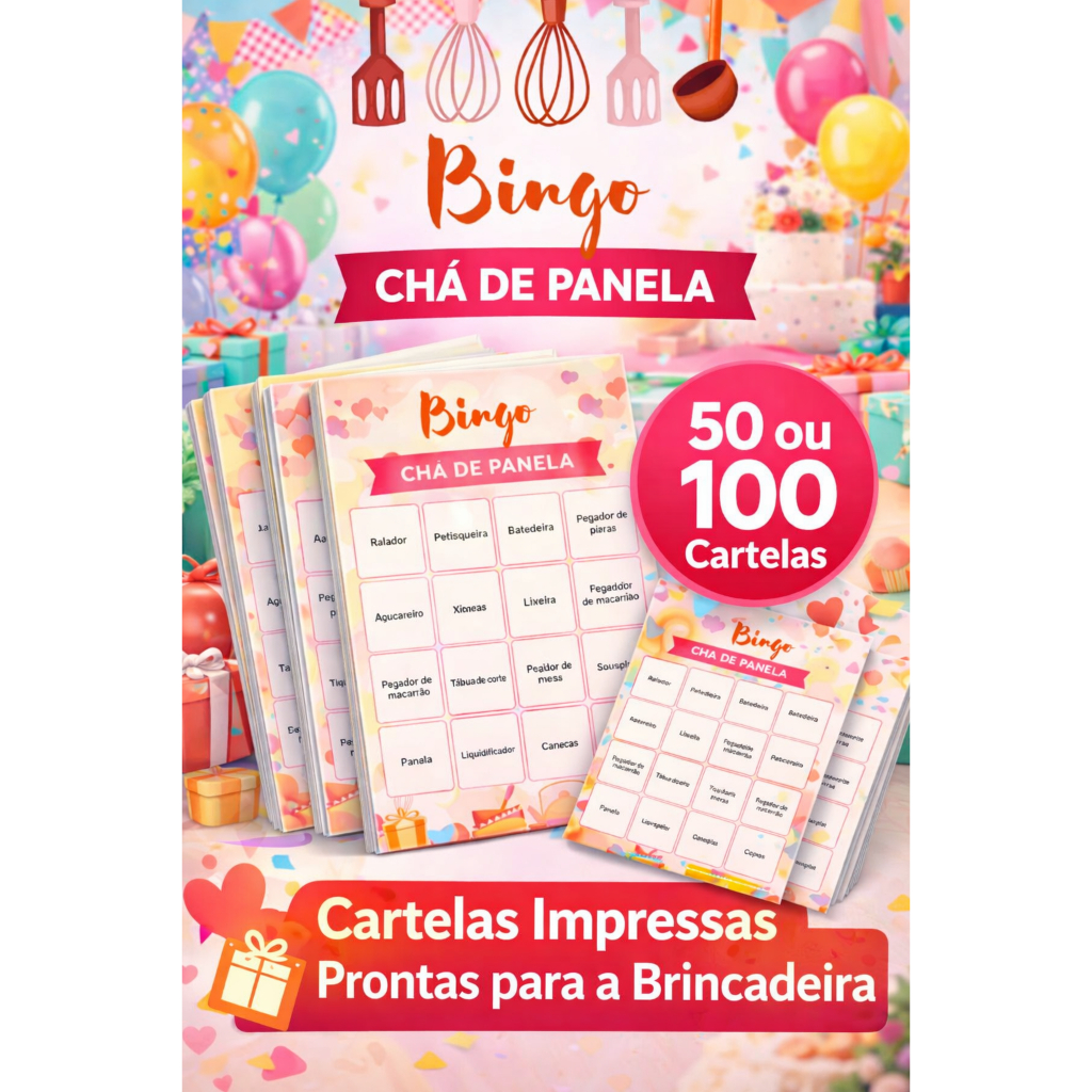 Bingo Chá de Panela Personalizado | Jogo Chá de Cozinha | Brincadeira para Chá de Noiva | Cartela Impressa
