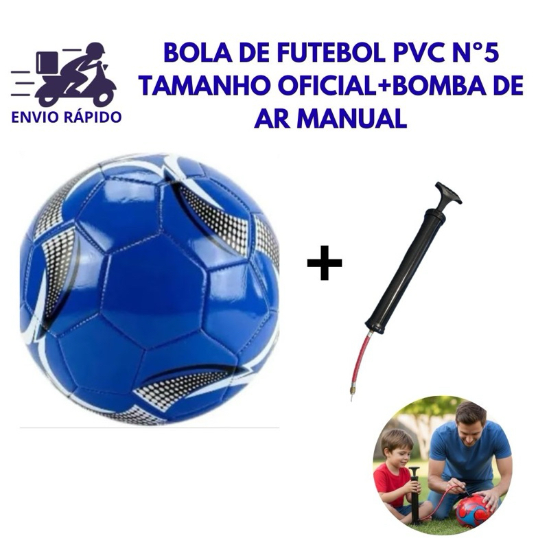 Bola Futebol nº5 Oficial + Bomba de Encher Manual Treino Jogo Campo Quadra Adulto Infantil