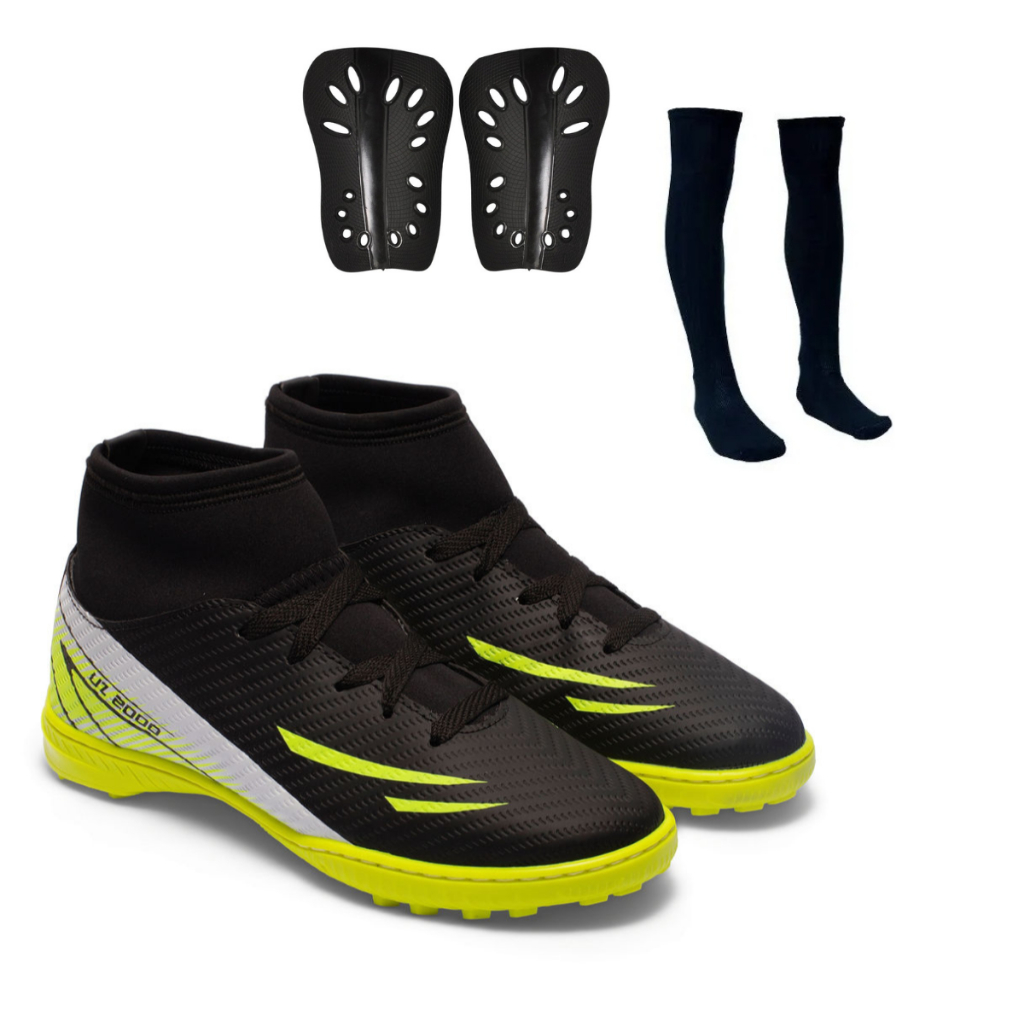 Chuteira Society UZ 2000 Botinha Cano Alto Adulto Uzze Sport Ultra Precisão + Meião Caneleira