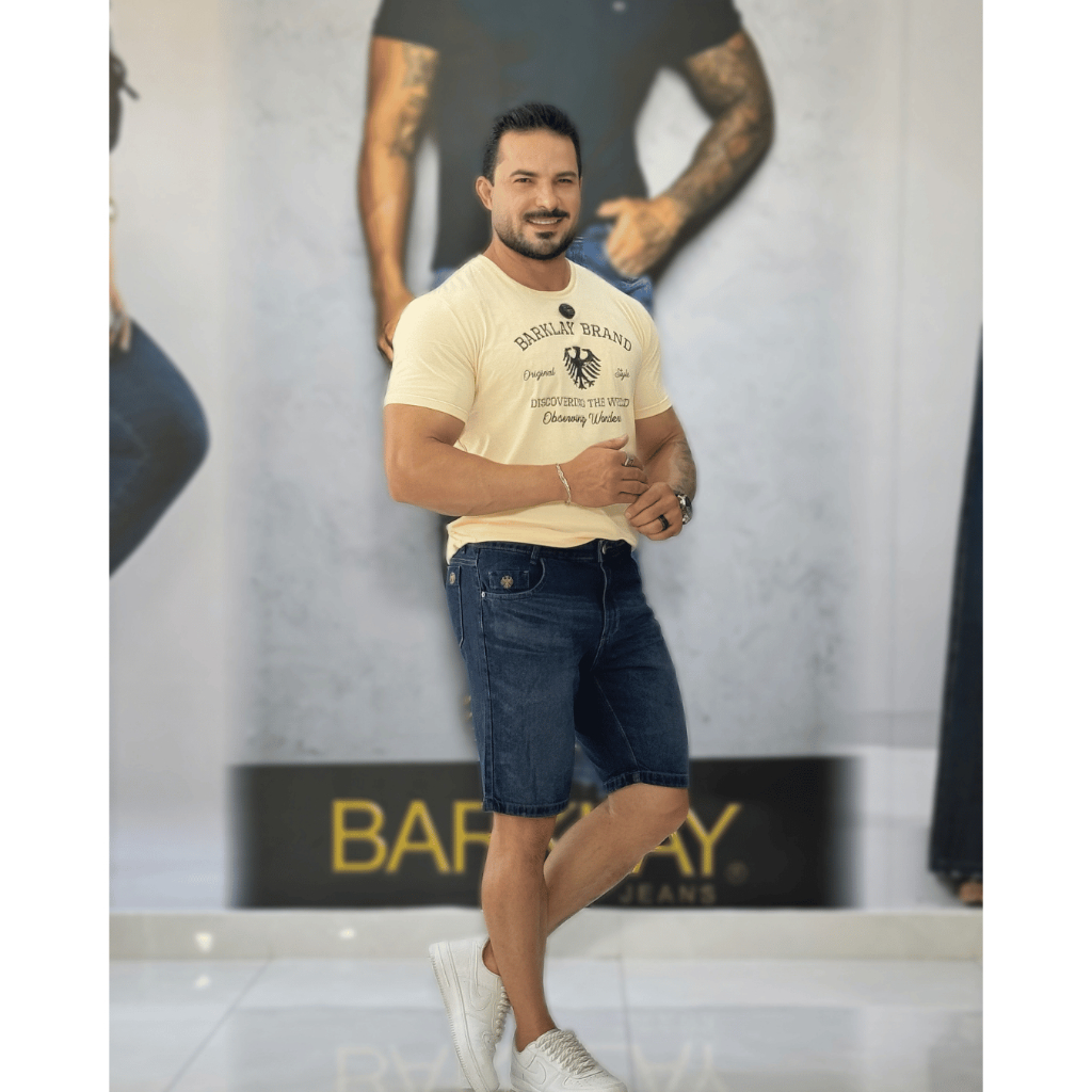 Bermuda Masculina  Barklay Jeans Escura Tradicional Premium Sem Elastano – Casual Resistente Confortável