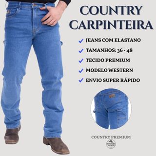 Calças Jeans Masculina Country Carpinteira Premium Rodeio Tecido Grosso Elastano Western Cavalgada Montaria em Oferta na Shopee