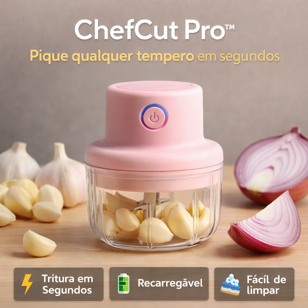 Mini Processador Elétrico Recarregável ChefCut Pro™ Triturador  Alho Cebola 250ml 3 com Lâminas USB