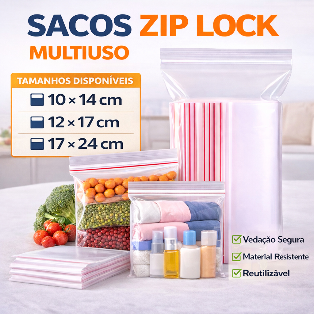 Saco Zip Lock Plástico Fechamento Hermético Atacado Organização Abre Fecha - Viagem Maternidade e Organização