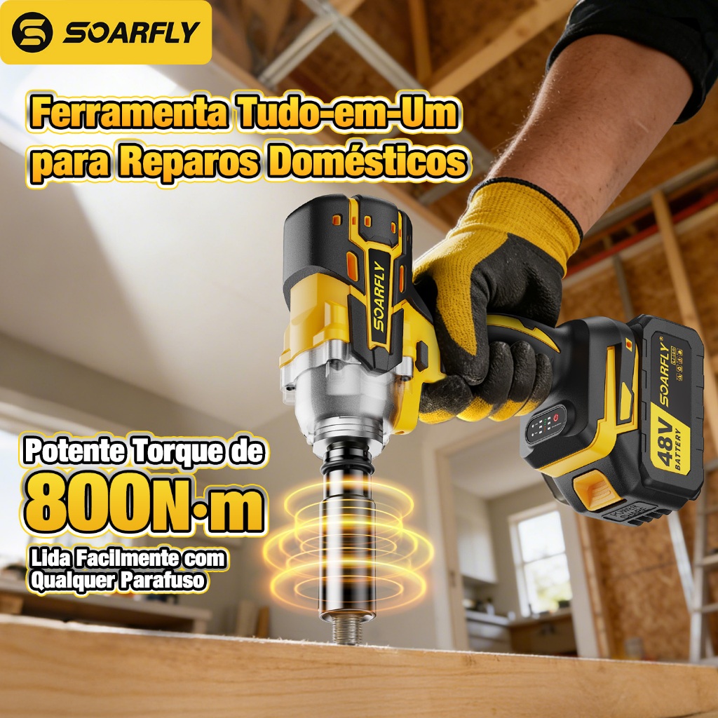 Chave de Impacto 48v Eletrica 800nm Parafusadeira Furadeira Brushless 48v 2 Baterias Kit Ferramentas Completo