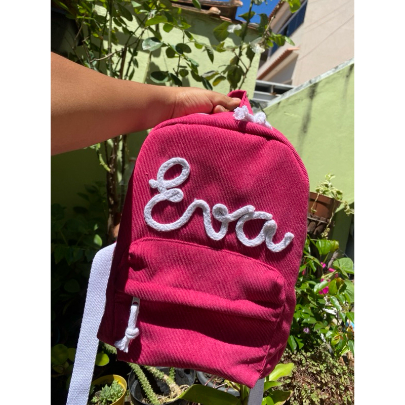 Mochila escolar veludo cotelê personalizada com nome para crianças pequenas fofa alta qulidade