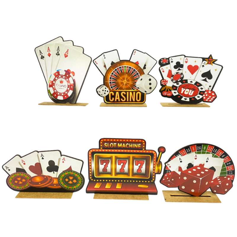 Kit Display de Mesa 6 Peças Para Festa Cassino MDF