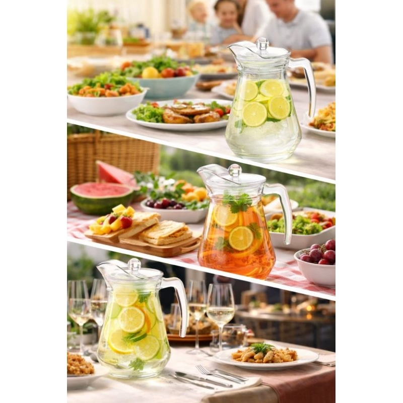 Jarra de Vidro 1,3L com Tampa e Alça – Ideal para Água, Sucos e Bebidas em Oferta na Shopee