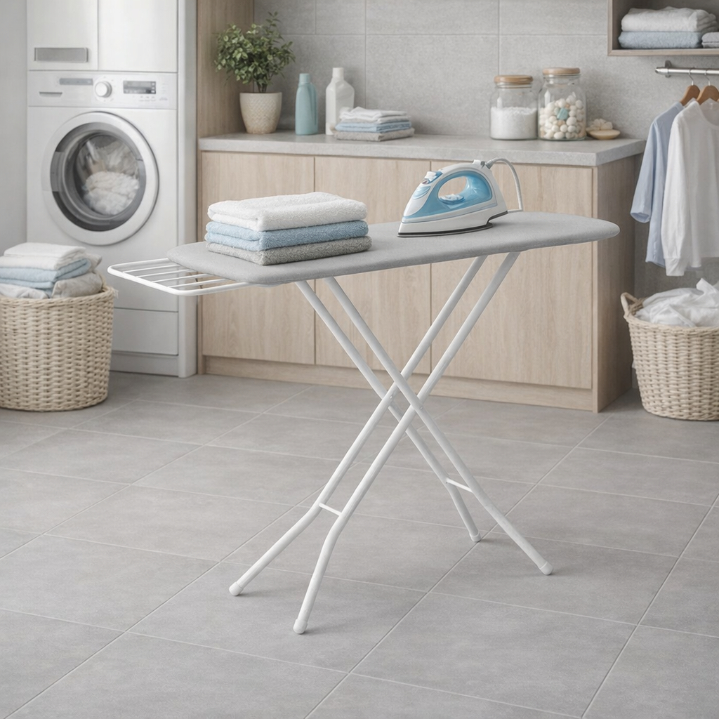 Tábua de Passar Roupa Dobrável Reforçada Compacta Altura Regulável + Suporte Ferro