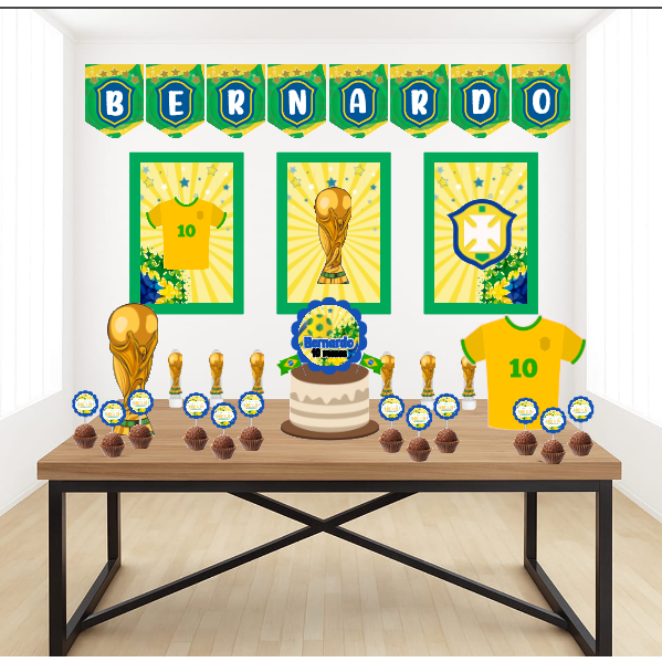 Kit Personalizado Festa Infantil Brasil Copa Do Mundo Decoração Aniversário Mesversário Só Um Bolinho Lembrancinhas