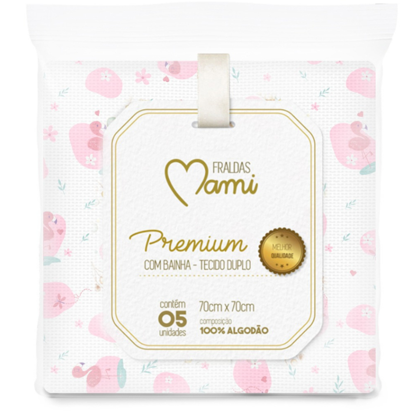FRALDA DE PANO LUXO, MAMI LUXO E MAMI PREMIUM C/BAINHA TECIDO DUPLO PAPI ESTAMPADA KIT C/5UN -P/BEBÊ