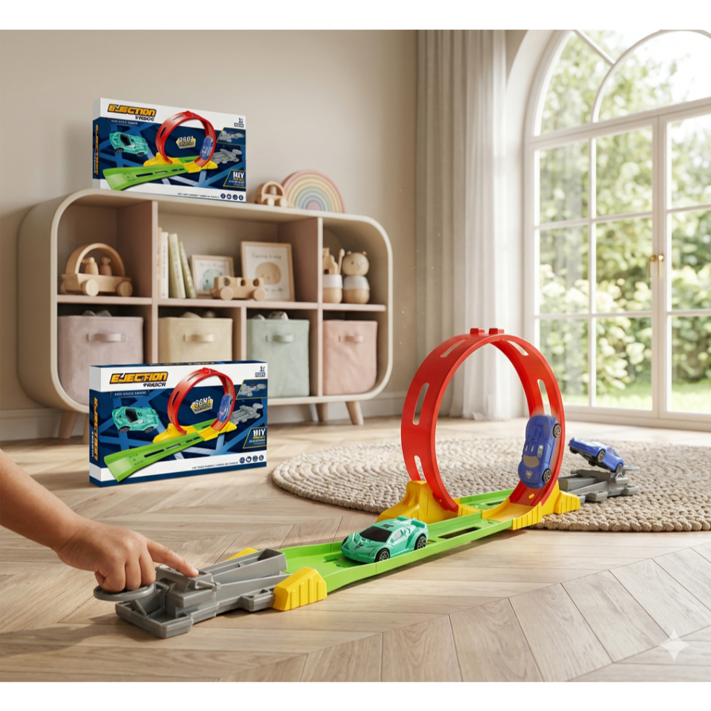 Pista de Corrida com Looping 360 Graus Ejection Truck Brinquedo Infantil Radical com Lançador  2 Carrinhos de Velocidade