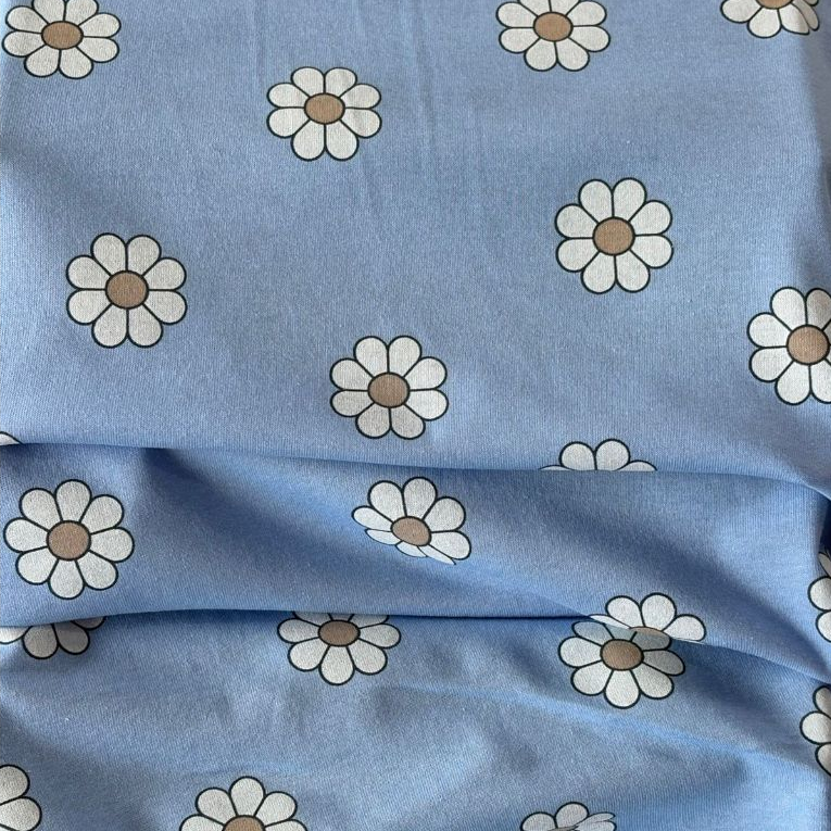 TECIDO POR METRO MEIA MALHA 100% ALGODÃO MARGARIDA AZUL(10326) LARG1,69