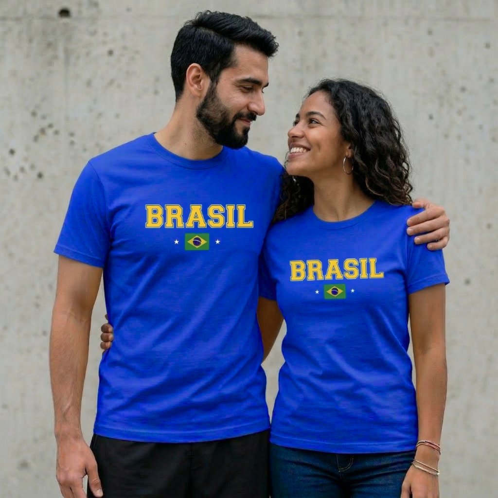 Kit 2 Blusas Brasil Azul Casal Camiseta da Copa 2026 do Mundo T-Shirt Unissex 100% Algodão Premium