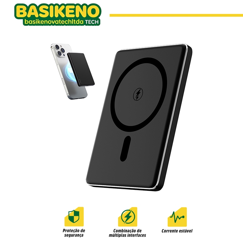 BASIKENO Carregador Portátil Magnético Power Bank Sem Fio Ultra-Fino Fonte de Energia Móvel Mini para Telefone Seguro