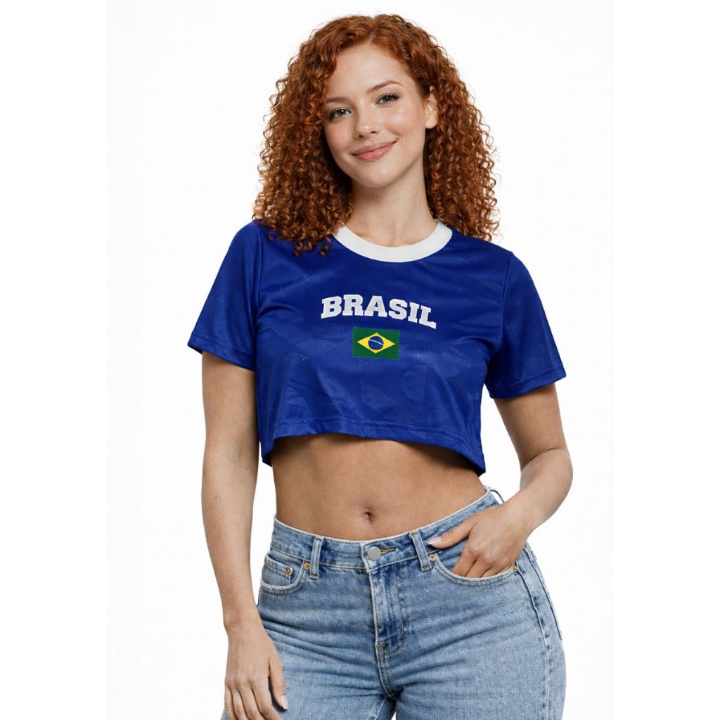 Regatinha ou Cropedd Camisa Brasil Feminina Baby Look Copa do Mundo 2026