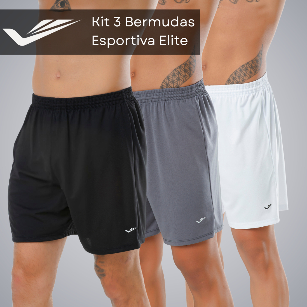 Kit 3 Shorts Futebol Plus Size Esportivos Masculino Vôlei Calção Elastano Elástico Praia Academia