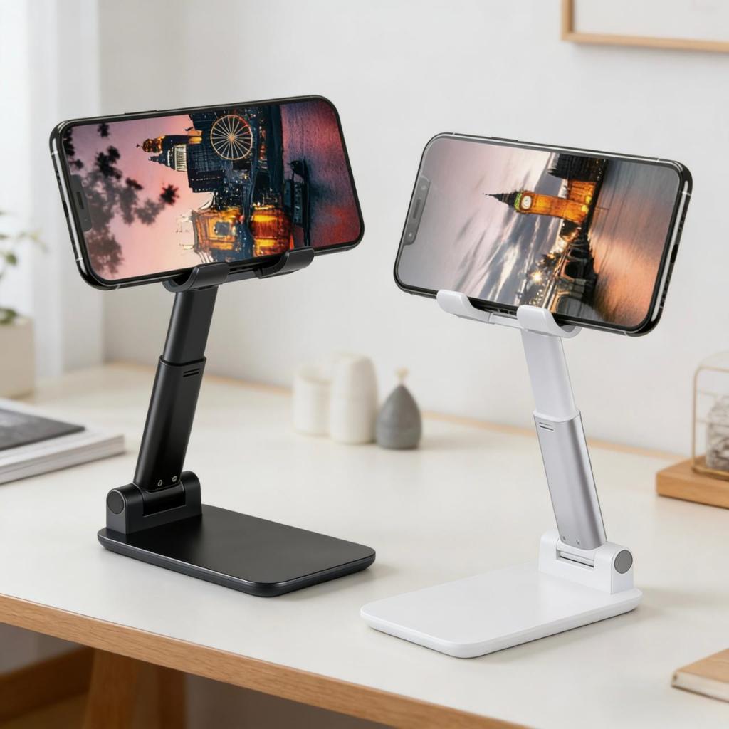 PROMOÇÃO! Suporte Para Celular e Tablet Dobrável Portátil Ajustável Apoio Mesa Branco Preto Rosa