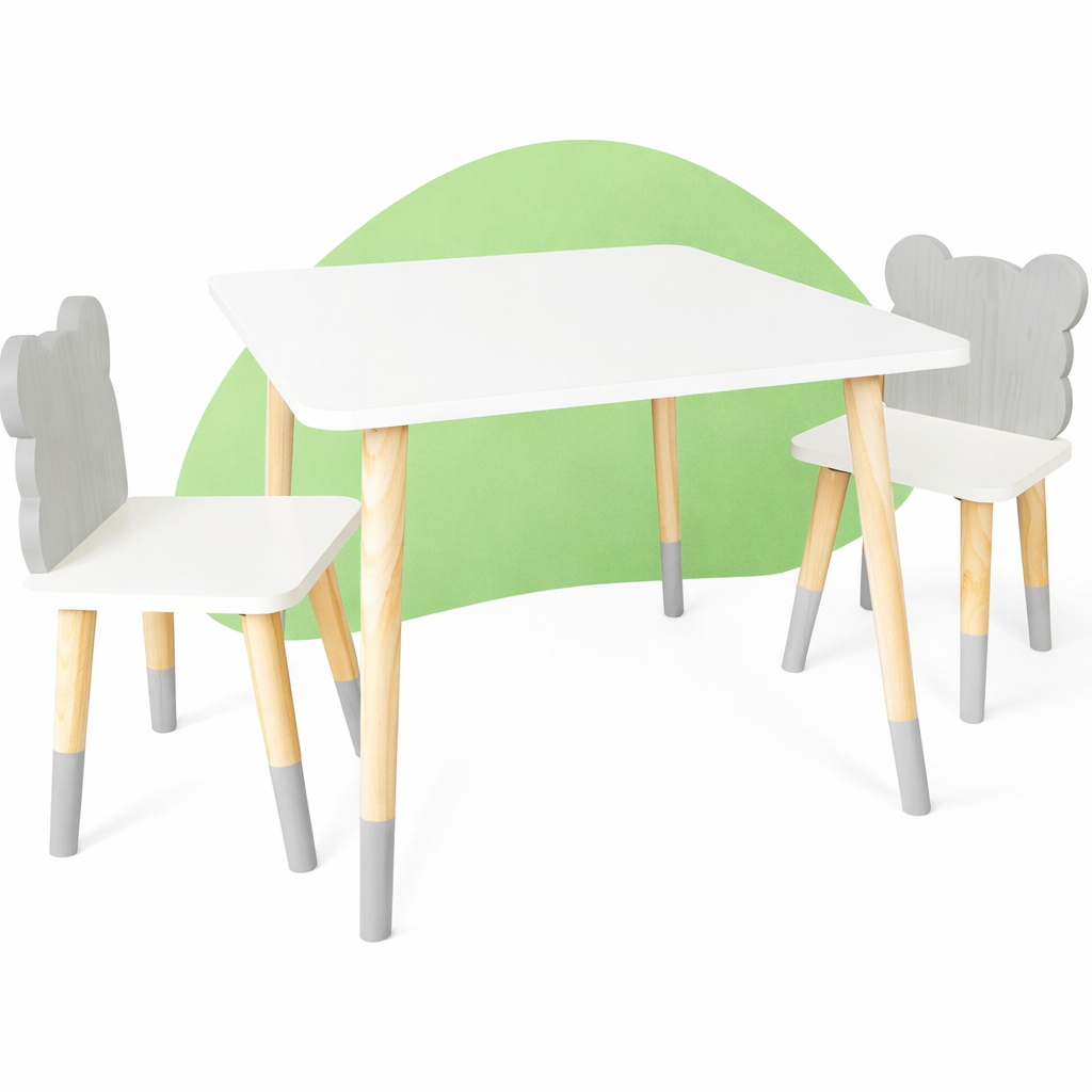 Mesa 2 Cadeiras Infantil Urso Madeira Brinquedo Pedagógico Mobiliário Quarto Lúdico Montessori Kit Livro Educativo