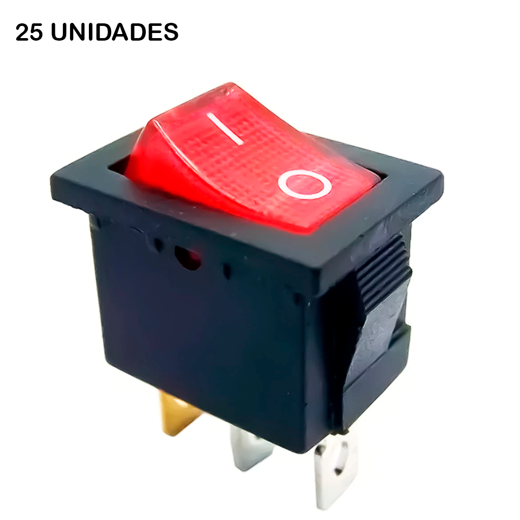 Chave Gangorra Com Tecla KCD1-101N 3 Terminal Liga Desliga Pacote 25 UNI