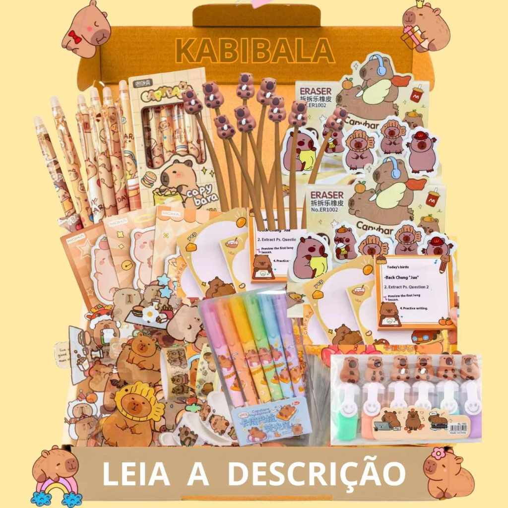 Kit Papelaria Fofa Capivara Kawaii Presente Criativo Menino Menina Caneta Lápis Marca Texto Adesivo Bloquinho em Oferta na Shopee