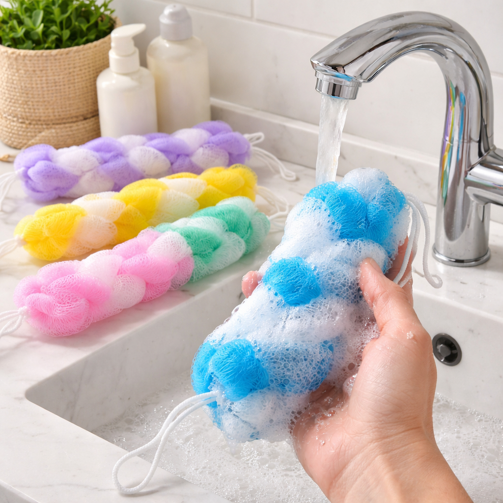 Esponja de Banho Longa Nylon | Bucha de Banho Macia Esfoliante | Esponja De Banho Trançada  | Esponja De Banho Cordão