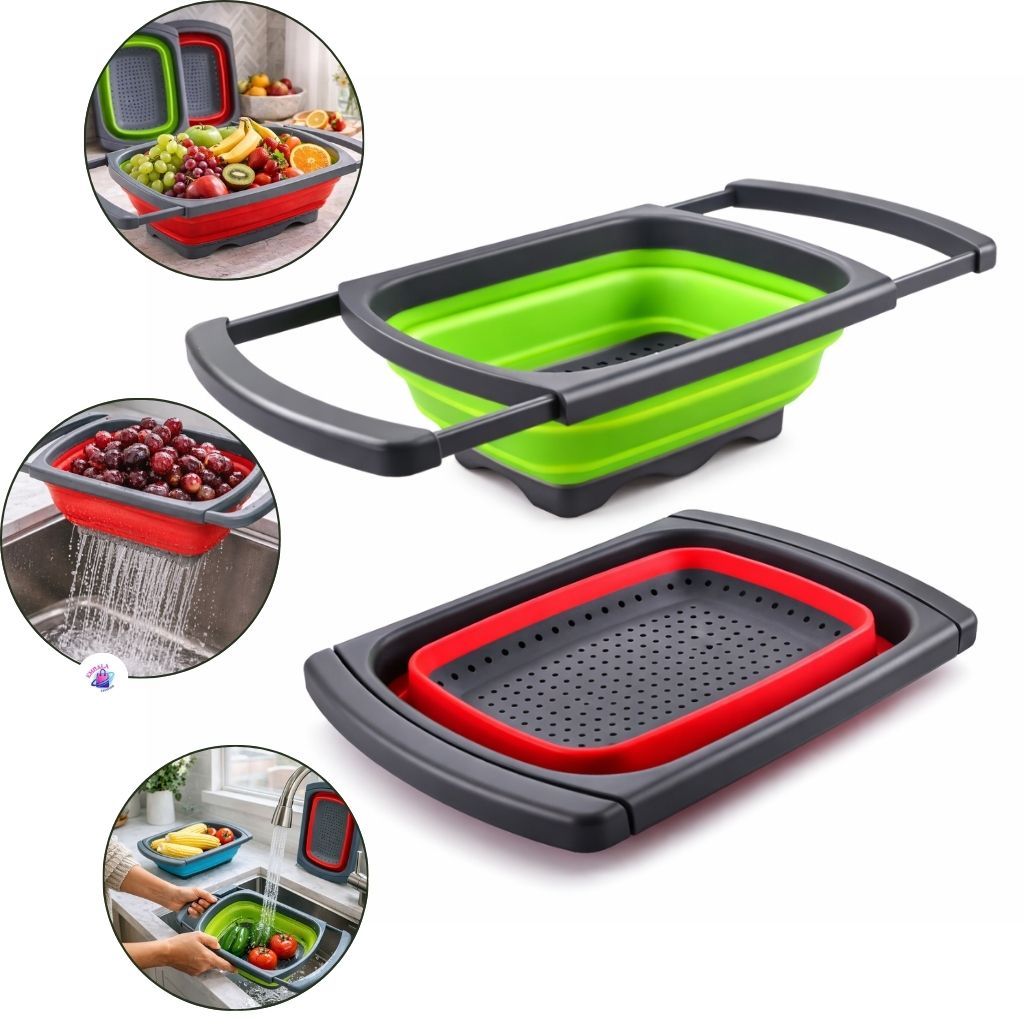 Escorredor De Alimentos Macarrão Legumes Frutas Vegetais Silicone Alça Retrátil Para Pia
