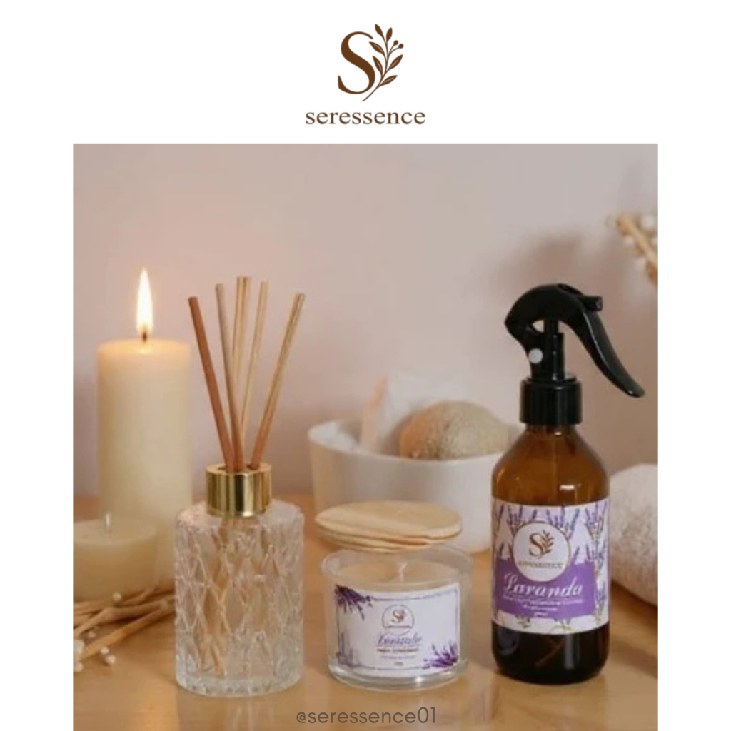 Imagem Kit Casa Perfumada Vela Aromática + Difusor + Home Spray Lavanda Relaxante Aromatizador de Ambiente