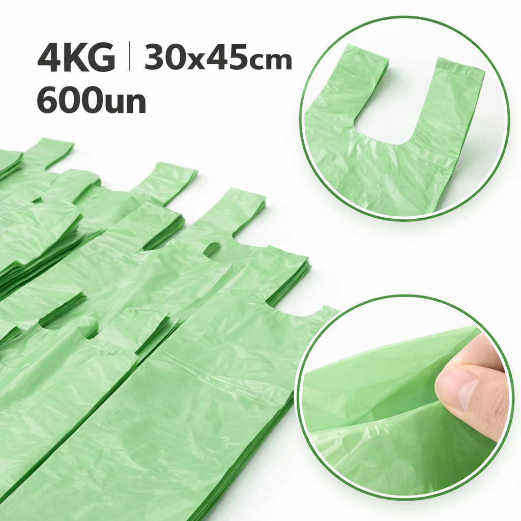 Sacola Plástica Verde 4kg Super Reforçada 30x45 Reciclada Alta Resistência Mercado Loja Premium