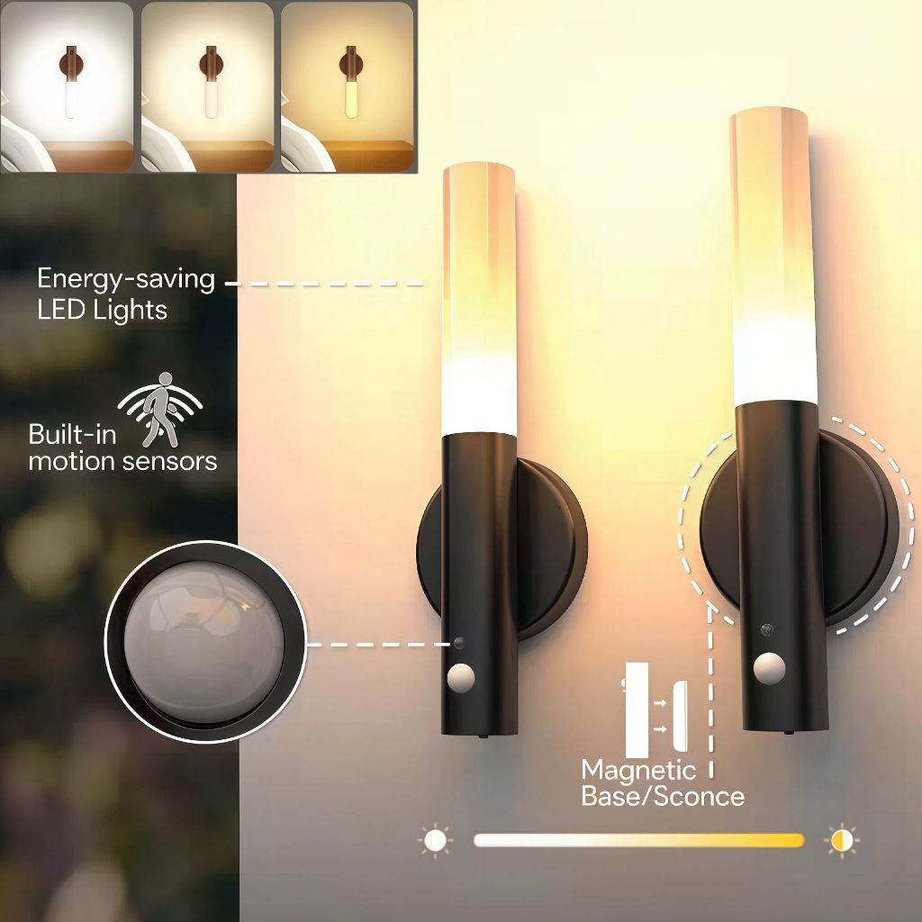 Luminaria Led Recarregável Sensor de Movimento Arandela de Madeira Minimalist Mesa Parede Magnética 3 cores ajustáveis em Oferta na Shopee