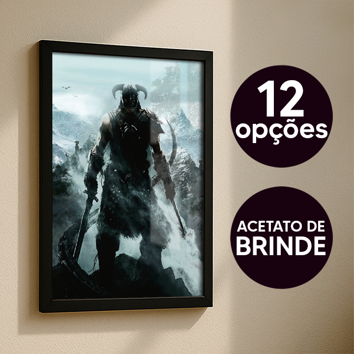 Quadro Skyrim com moldura e acetato para decoração