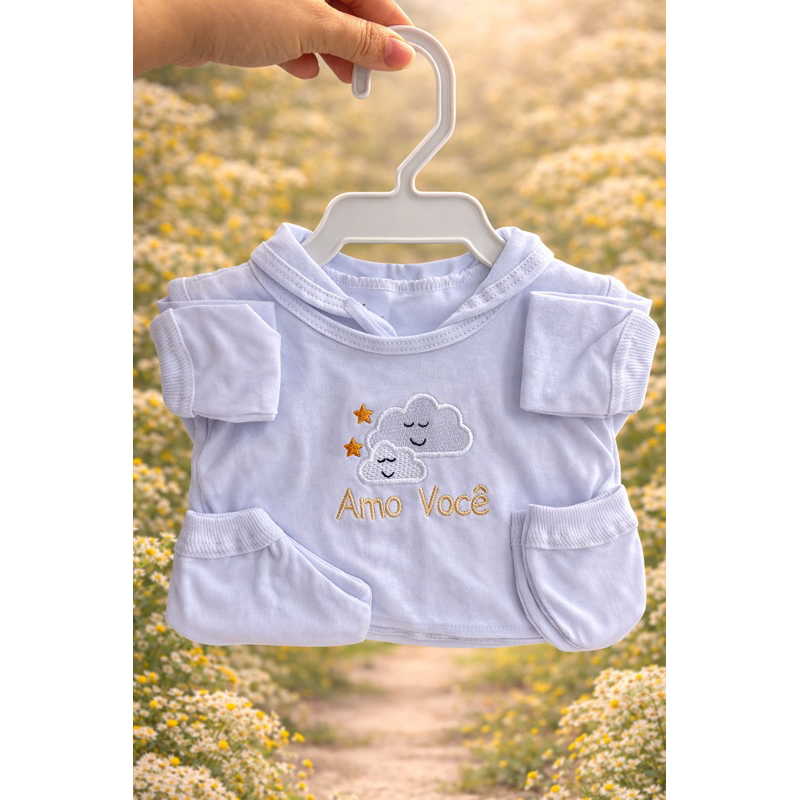 Kit Pagão Bebê Recém-Nascido 0-3 Meses Algodão Blusa Calça Meias Luvinhas Sou do Papai Mamãe Vovó em Oferta na Shopee