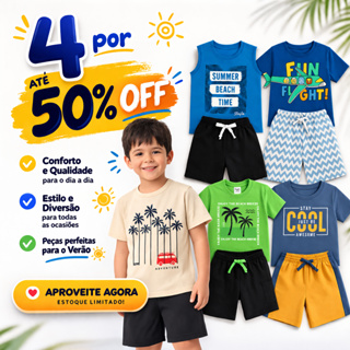 Queima de Estoque Verão Kit 4 Peças Roupa Conjunto Infantil Menino Algodão Masculino Roupinha em Oferta na Shopee
