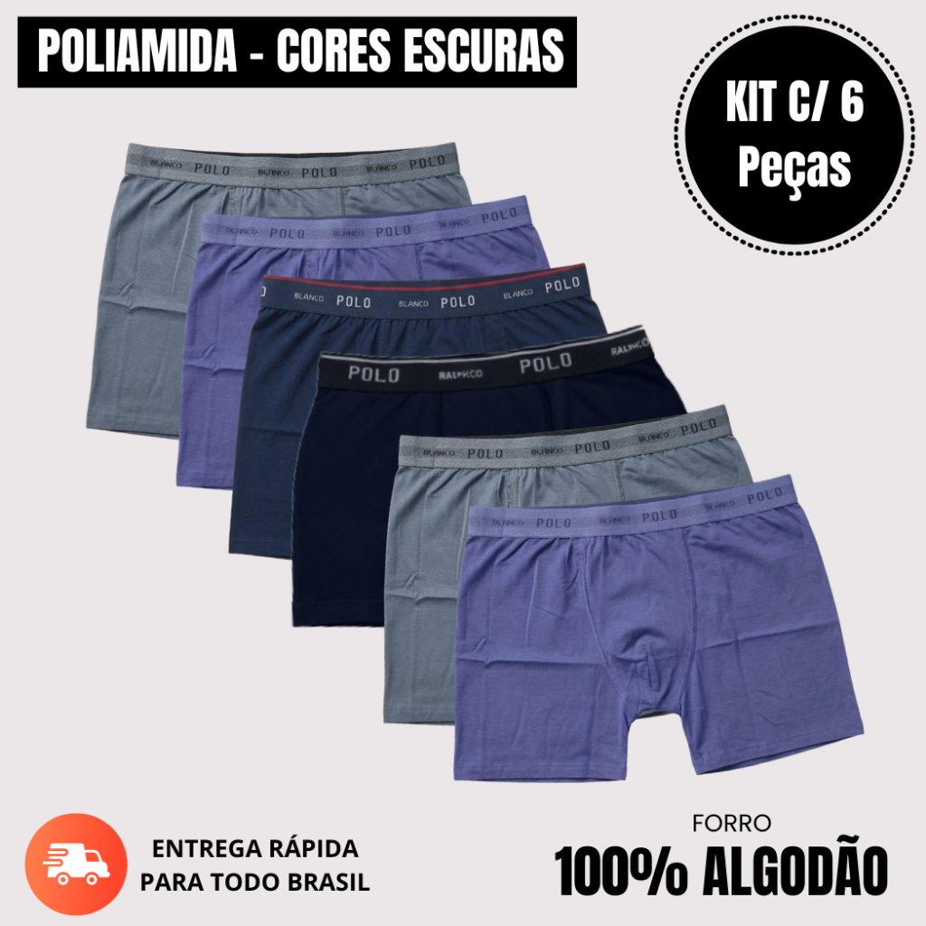 Kit 6 Cueca Infantil Boxer Box Polo Blanco Microfibra Confortável Menino Cores Escuras em Oferta na Shopee