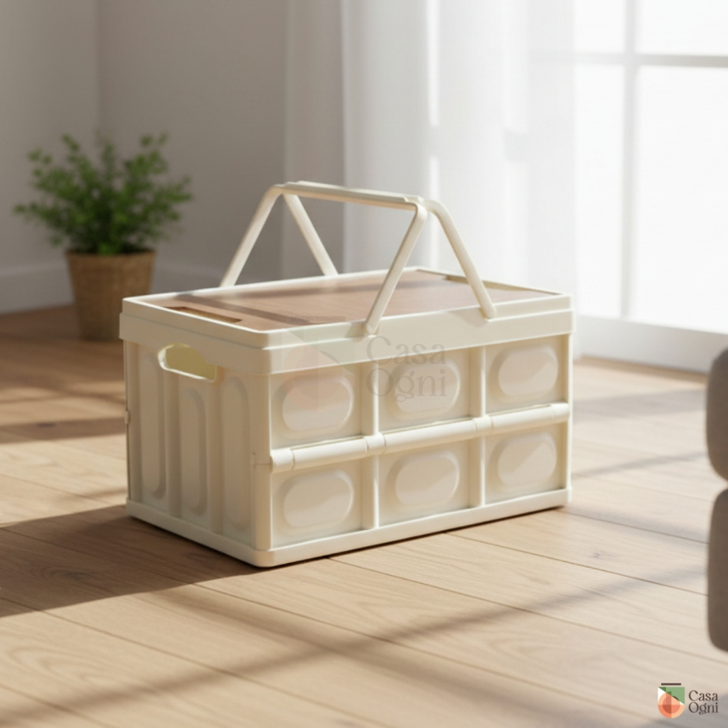 Cesta Piquenique c/ Tampa e Alça Organizador Multiuso Caixa Dobrável Empilhável Camping em Oferta na Shopee