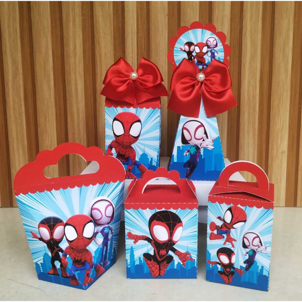 Kit Festa Caixinhas Personalizadas Spidey e Amigos I Homem Aranha   | Lembrancinhas Caixinhas para festa - PEGUE E MONTE