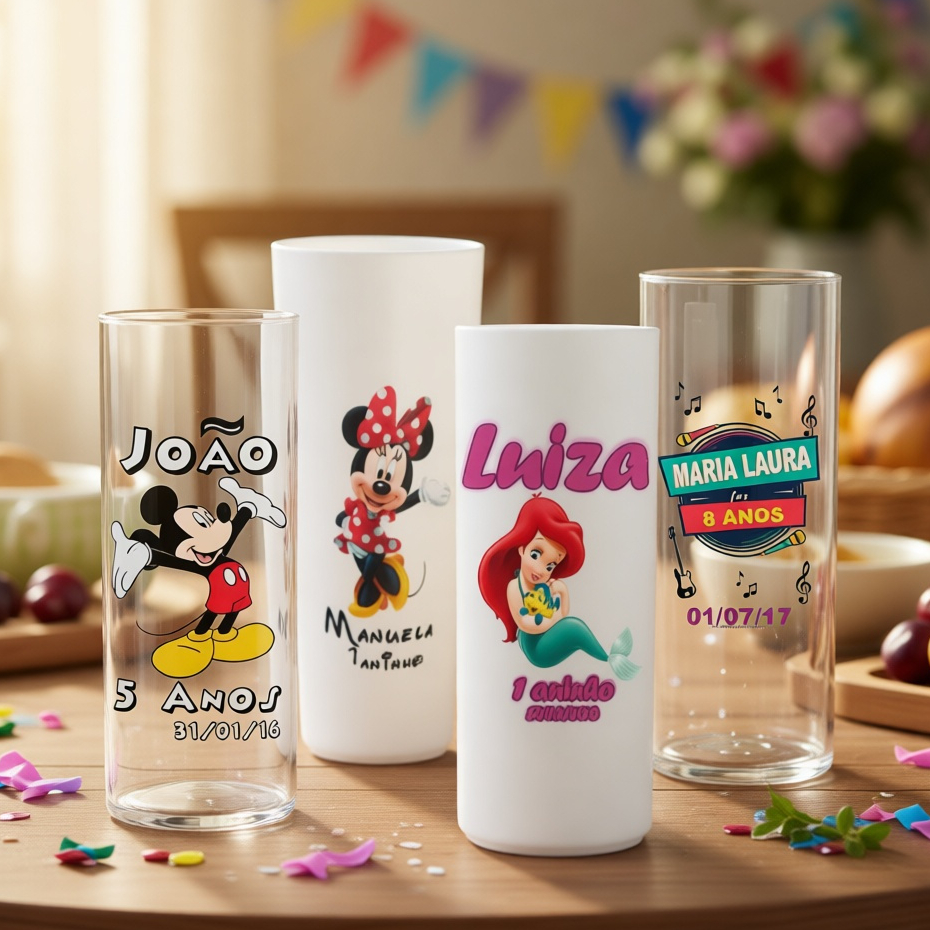 Kit Copos Long Drinks Personalizados 20 30 50 até 100  Qualquer Tema, Arte colorida na Parte Frontal