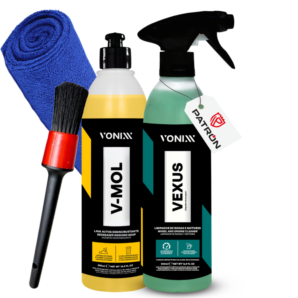 Kit Vonixx V-Mol + Vexus Limpeza Pesada Carro Rodas Motor + Microfibra + Pincel em Oferta na Shopee