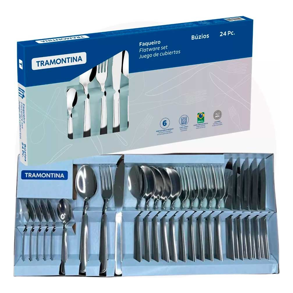 Jogo Talheres Tramontina 24 Peças Faqueiro Búzios Aço Inox Faqueiro Tramontina — R$ 77,40 em Shopee, 40% OFF