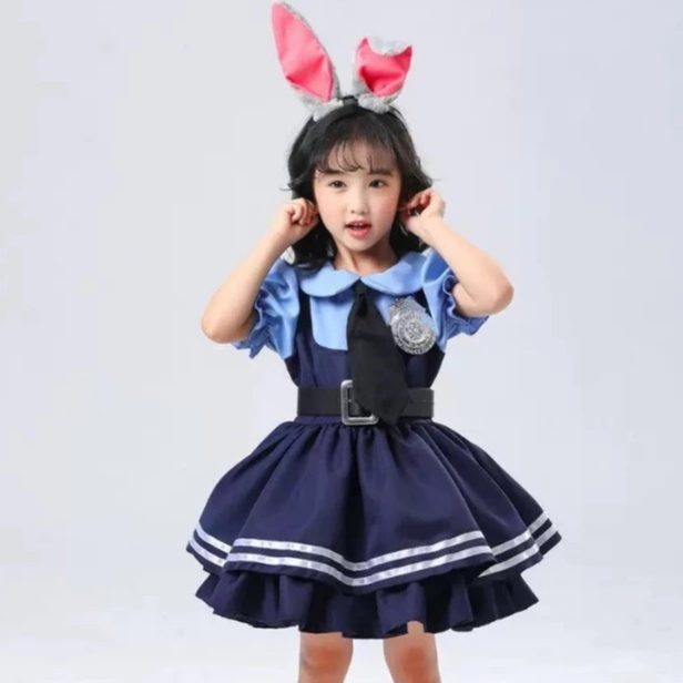 Vestido Policial Judy Hopps Fantasia Infantil Zootopia Feminino Adulto Festa Evento Cosplay Carnaval
