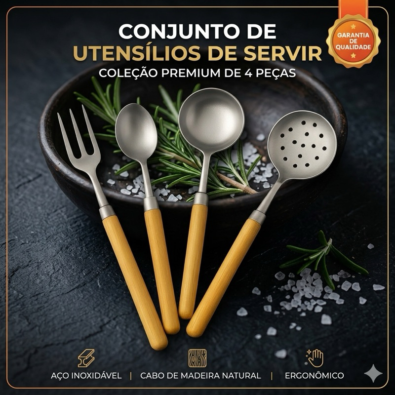 Utensilio de cozinha - jogo de 4 unidades - Colher - Concha - Escumadeira - Garfo - Envio imediato