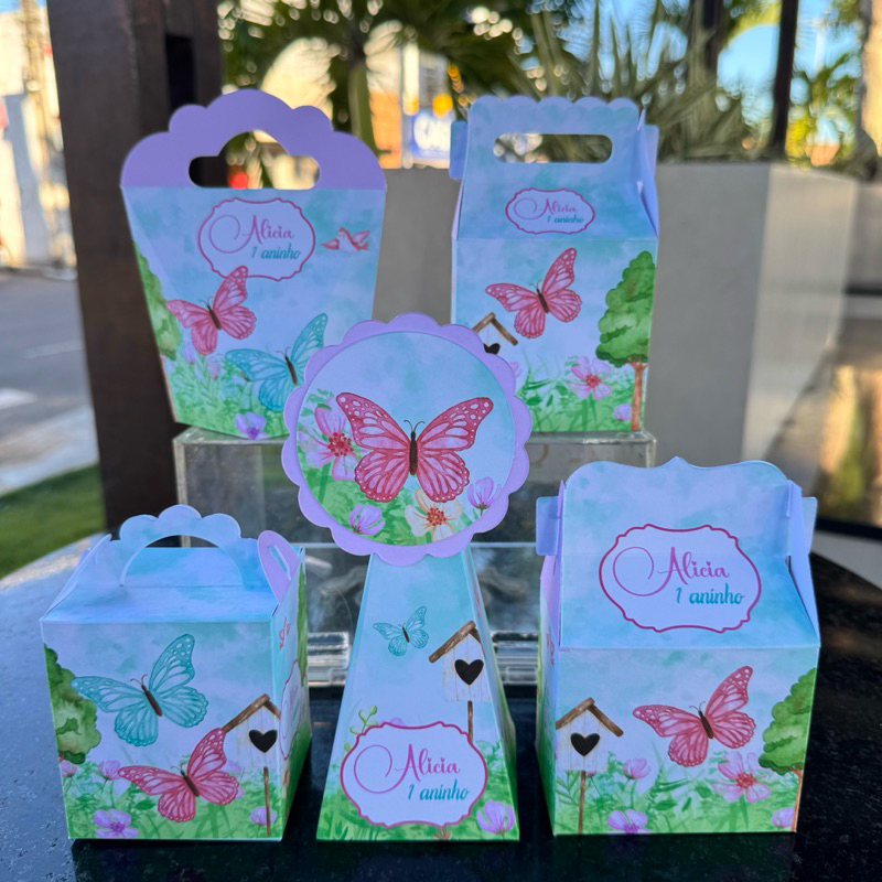Caixinha Personalizada JARDIM DAS BORBOLETAS (PEGUE E MONTE) - kit festa - lembrancinha - aniversario