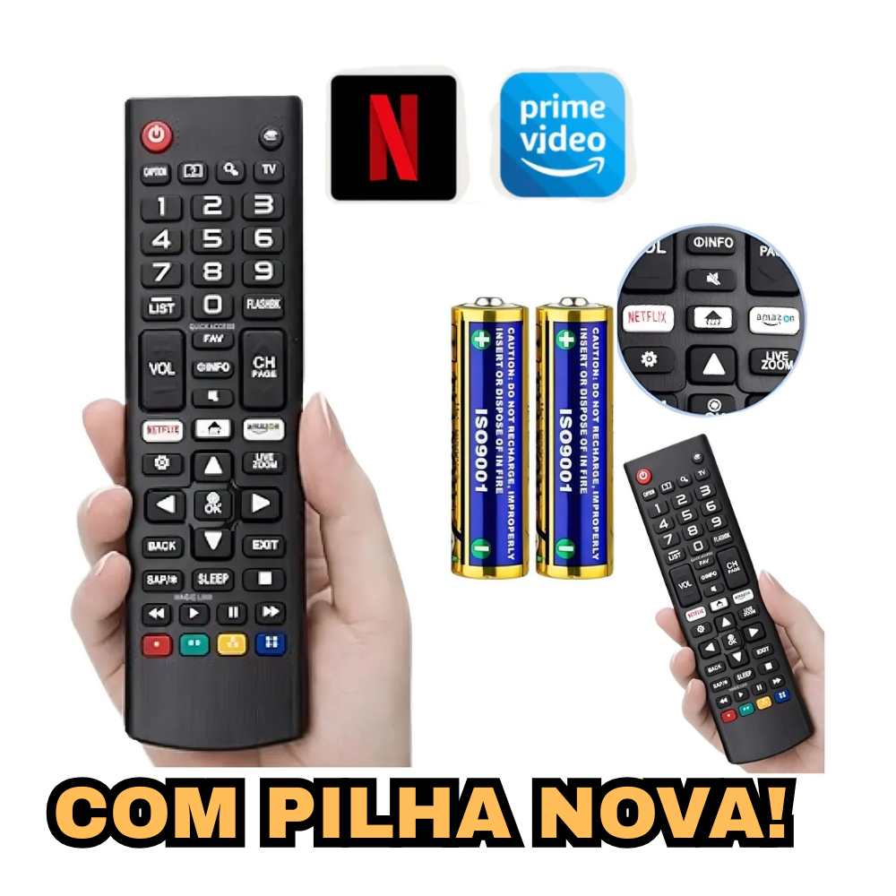 Controle Remoto Para Smart Tv LG Com 2 Pilhas Com Teclas Netflix E Prime Video Controle Universal LG