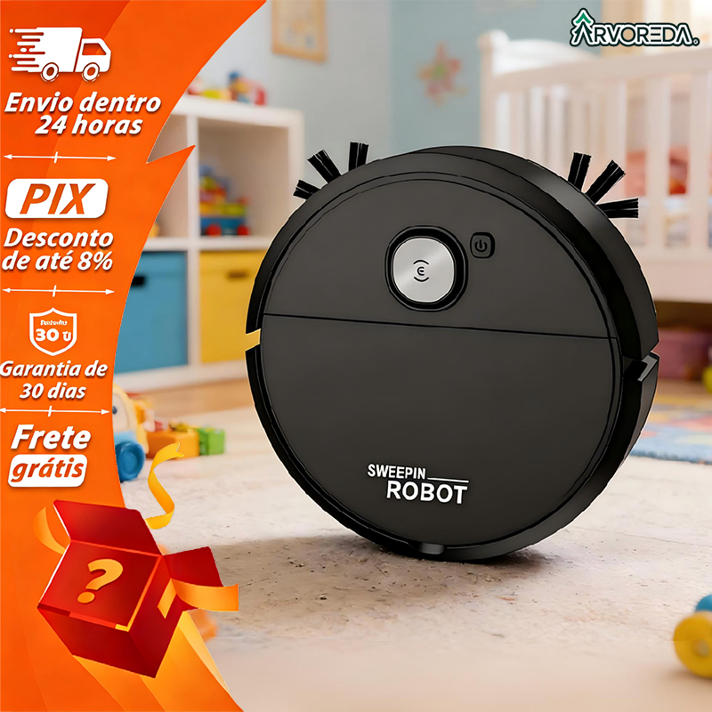Robô Varredora/Aspirador Pó  Automática 3 Em 1 Limpeza Doméstica Robótico Inteligente E Silencioso